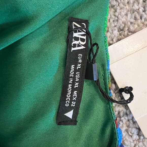 NWT! Zara Green Blue Floral Multicolored Draped Front Top Slit  Mini Dress XL - Picture 10 of 13